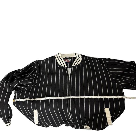 Vintage Raw Blue Full Zip Linen Blend Pin Striped Sport Varsity Jacket Mens 3XL - Picture 5 of 11